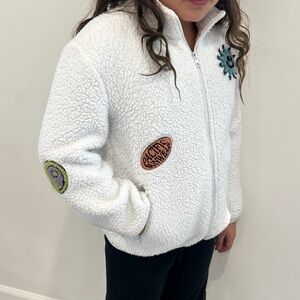 PacSun White Fleece Kids Hoodie with Embroidered Patches